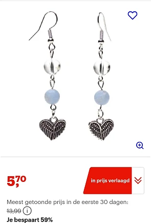 Angeliet/Bergkristal Oorbellen met Hart -59%