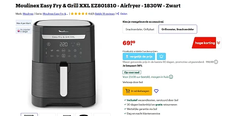 Airfryer Moulinex bij bol 69.99€