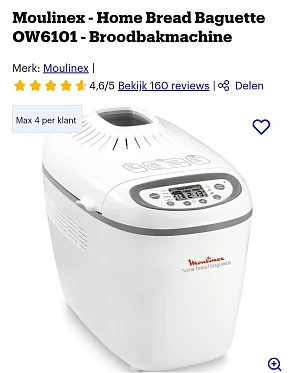 Hoge kortingen bij bol voor broodbakmachines van Moulinex