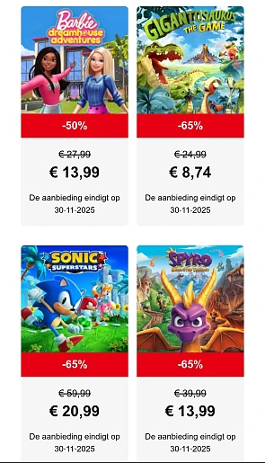 Tot 95% korting bij Nintendo e-shop