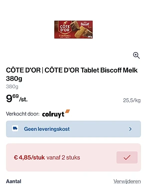 Cote d’or biscoff tablet met melkchocolade -50%