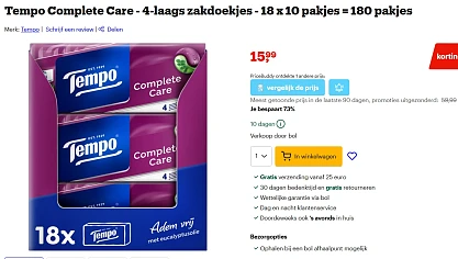0.08€ voor een pakje papieren zakdoekjes van Tempo