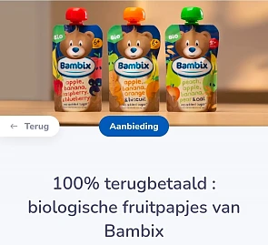 100% terugbetaald : biologische fruitpapjes van Bambix