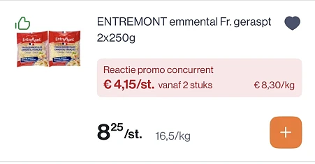 Entremont emmentaler Franse geraspte kaas voor 8,30€/kg