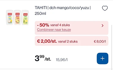 Tahiti douche mango/coco/yuzu met dubbele korting