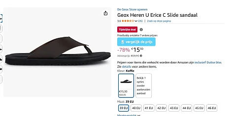 -78 % op heren Geox slippers maat 39 voor 15.30€