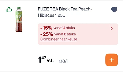 Fuze tea 1,25L flessen goedkoper