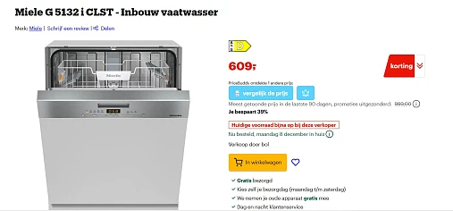 Miele Vaatwasser, zeldzame korting nu -39%