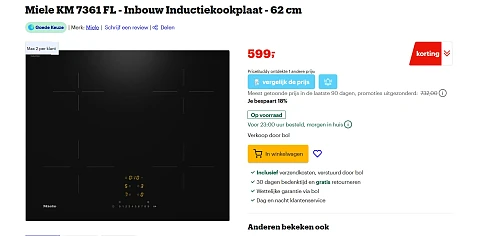 Laagste prijs ooit Miele Inbouw Inductiekookplaat - 62 cm