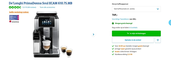 De'Longhi PrimaDonna Soul ECAM goedkoop bij coolblue