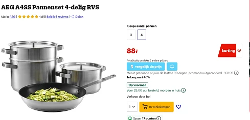 AEG A4SS Pannenset 4-delig RVS voor 88€