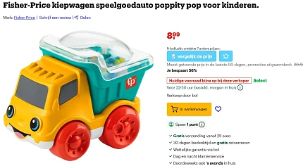 Fisher-Price kiepwagen 8.99€ elders meer dan het dubbele
