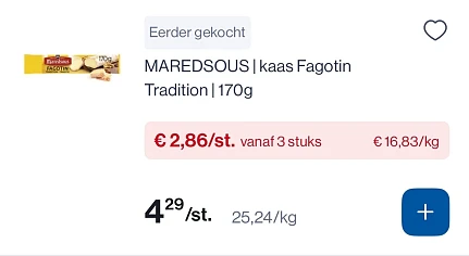Maredsous kaas fagotin tradition 170 gram voor 1,86€/stuk