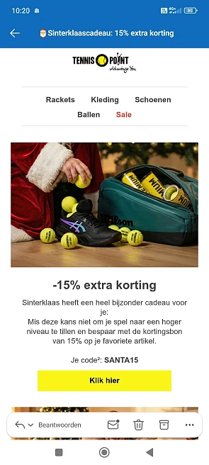 Tennis point: 15% korting