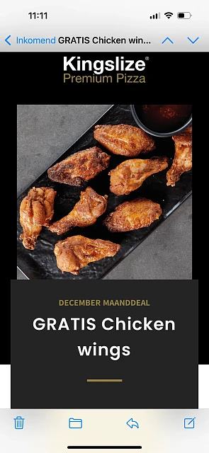 Gratis chicken wings bij Kingslize premium pizza