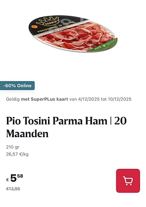 Pio tosini Parma ham 20 maanden -60% online promo bij Delhaize