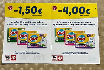 Coupon okay keukenrol -1,5€ en - 4€ bij Delhaize