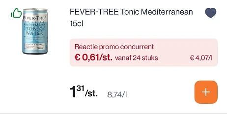 Fever tree tonic mediterranean voor 0,61€/st ipv 1,31€
