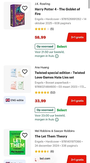 3+1 gratis op Engelstalige boeken