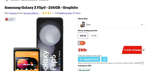 Flip deal! Samsung Galaxy Z Flip5 aan - 40%