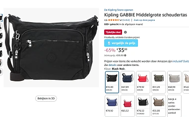 Kipling schoudertas met 65% korting