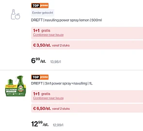 Dreft power spray + navulling met dubbele korting