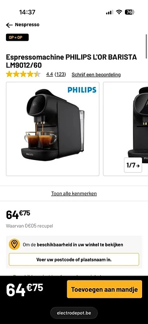 Philips L'or Barista voor 24,75 euro na cashback ipv 64,75 euro