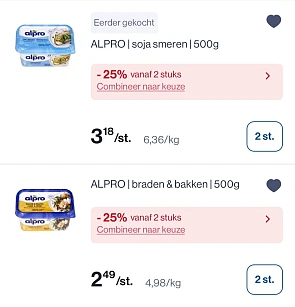 Alpro smeren en bakken en braden in promo in combinatie met coupon