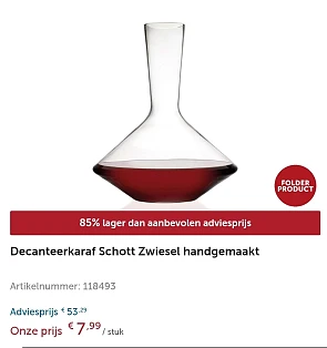 Decanteerkaraf Schott Zwiesel handgemaakt 85% goedkoper!