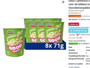 Unox Carbonara Good Pasta 8x71g voor 5.99€