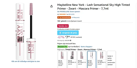 Tot 67% korting op Maybelline make up ruime keuze