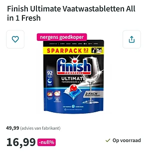 Finish Ultimate Vaatwastabletten All in 1 Fresh 92 stuks
