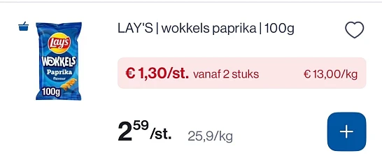 Lays wokkels paprika 100 gram -50%