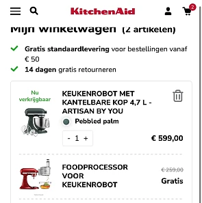 Gratis foodprocessoraccessoire bij aankoop Kitchenaid