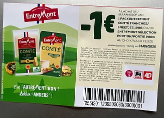 Coupon op entremont comte kaas -1,00€ aan rek bij Delhaize