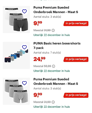 Puma heren boxershorts vanaf 3,3€ per stuk