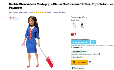 Barbie pop voor €9,99 bij Bol