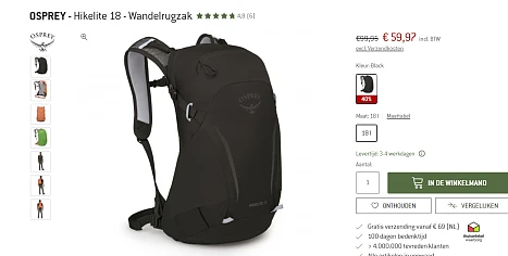 Op avontuur in 2026? Osprey - Hikelite 18 - Wandelrugzak met korting