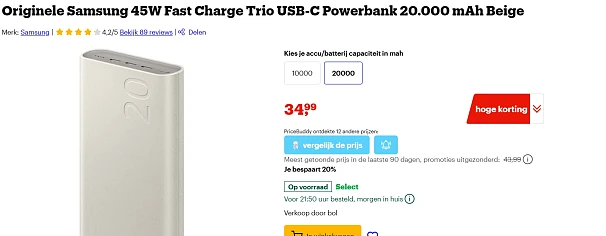 Geen lege batterij meer in 2026: Powerbank Samsung met korting