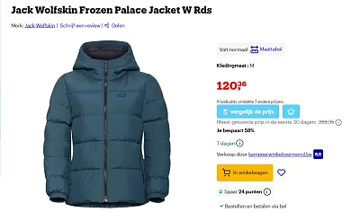 58% korting op Jack Wolfskin winterjas alle maten nog aanwezig in blauw en geel