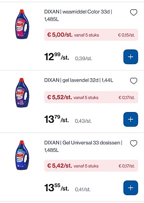 Dixan wasmiddel veel goedkoper