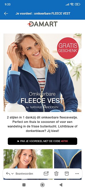 Gratis fleece bij damart