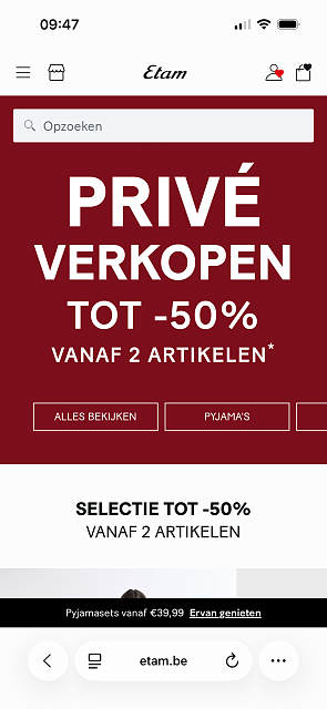 Priveverkoop bij Etam