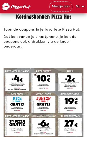 Gratis kindermenu bij Pizza hut restaurants