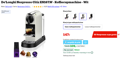Select voordeel + gratis Nespresso capsules ☕