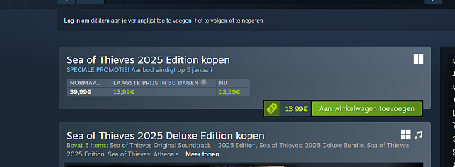 Gamer alert! Sea of Thieves: 2025 Edition 65% korting op steam