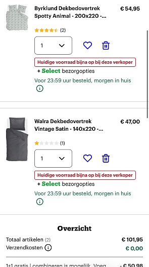 1 + 1 op dekbedovertrekken