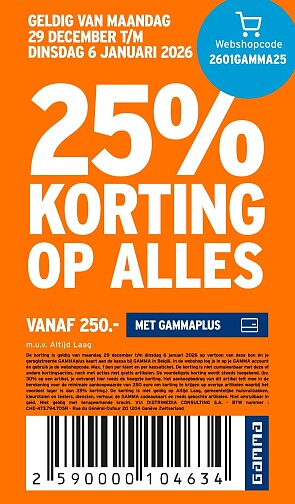 25% korting op alles vanaf €250