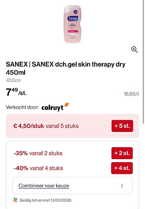 Sanex douchegel 450 ml in dubbele korting