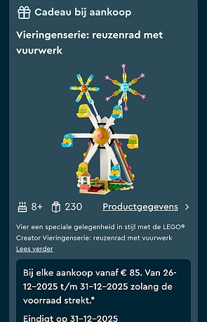 Gratis producten bij Lego shop